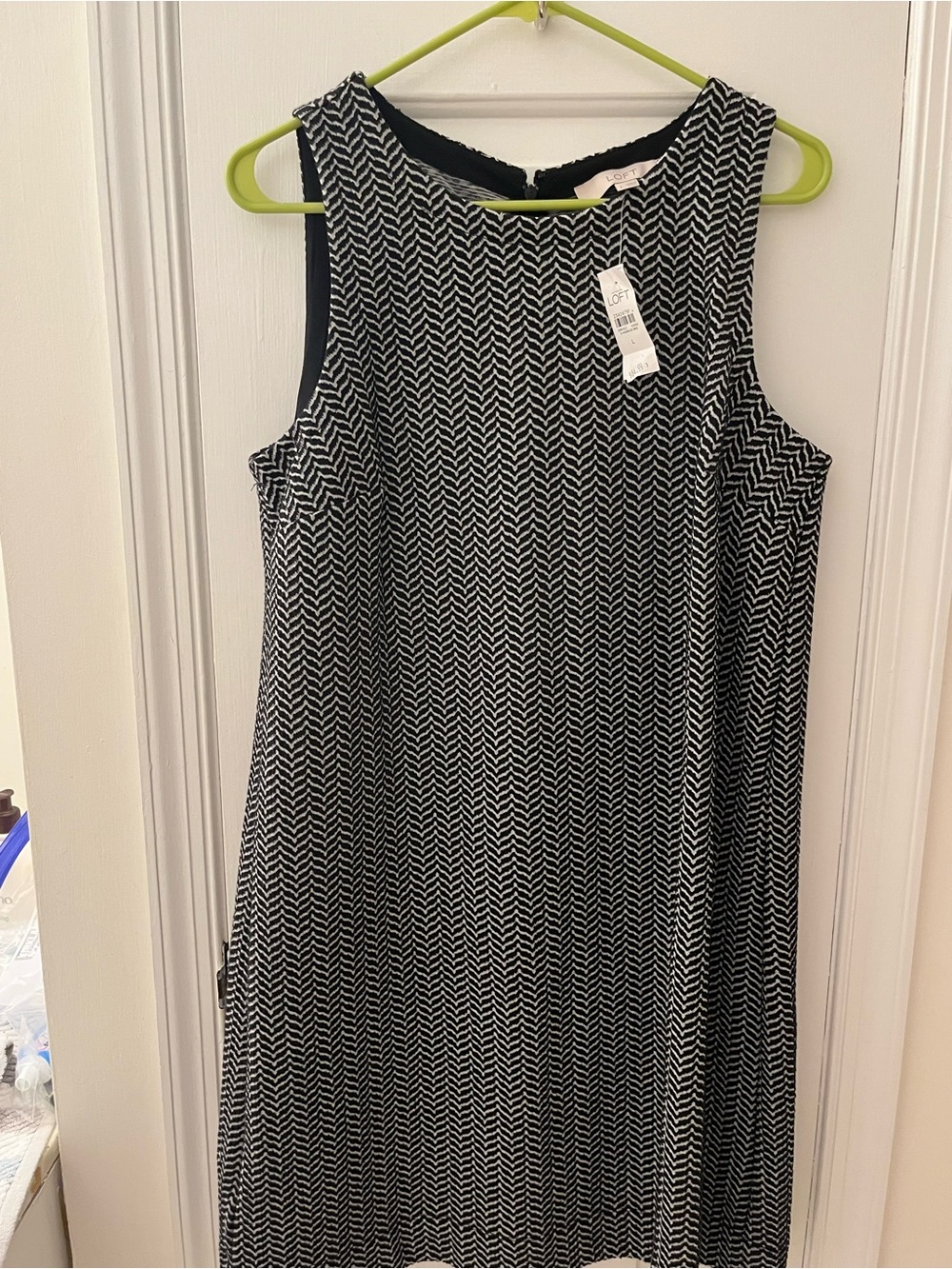 LOFT Black and White Chevron Midi Dress